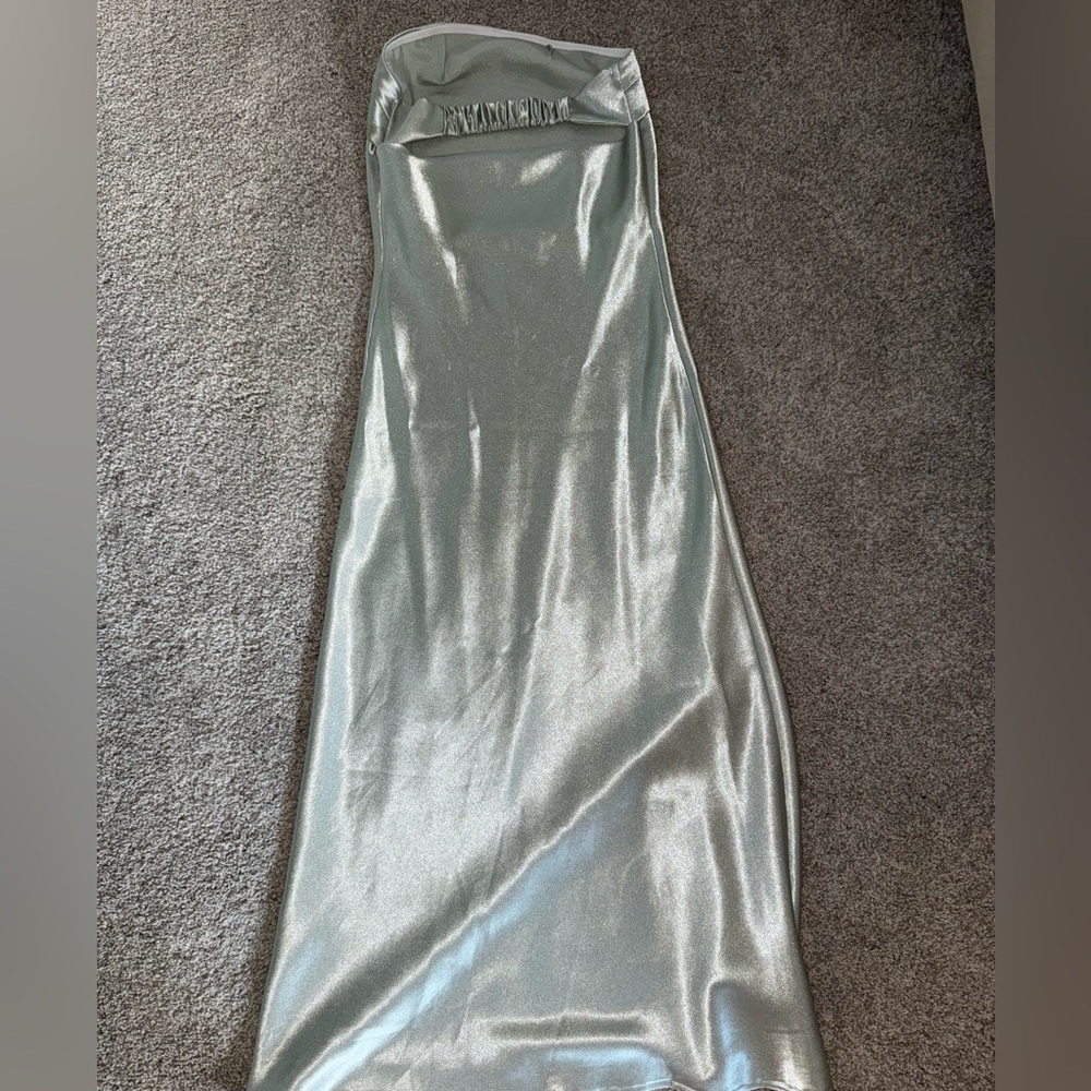 Satin Strapless Dress in Light Green - Picture 2 of 3